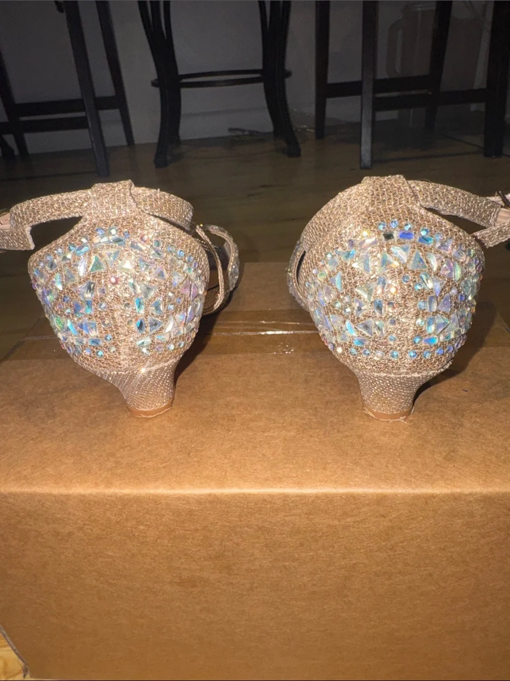 Link Iridescent Crystal Strappy Rose Gold Heels